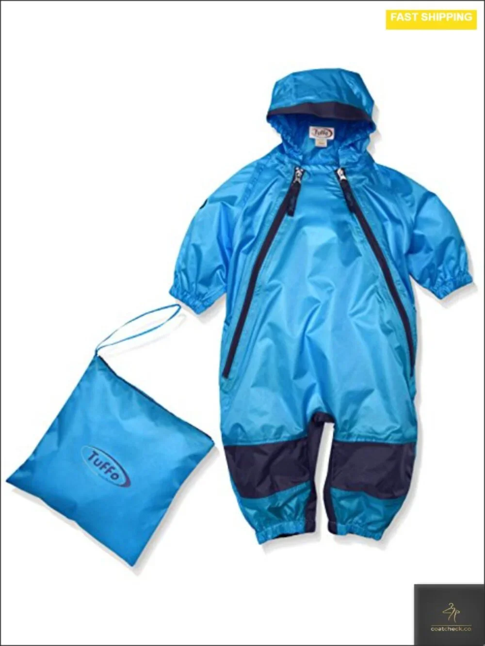 Kids Waterproof Rain Suit One-Piece Coverall with Hood and Reinforced Knees
